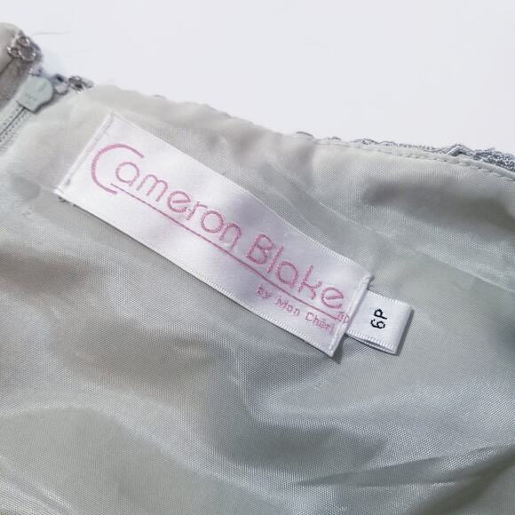 Cameron Blake by Mon Cheri Women size 6P Green Lace Tiered Long Formal Dress - Picture 3 of 12